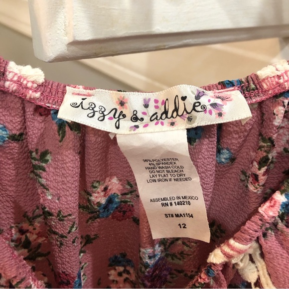 Girls Izzy & Addie Floral Flower Mauve Blush Pink Crochet Sun Dress - Picture 3 of 5